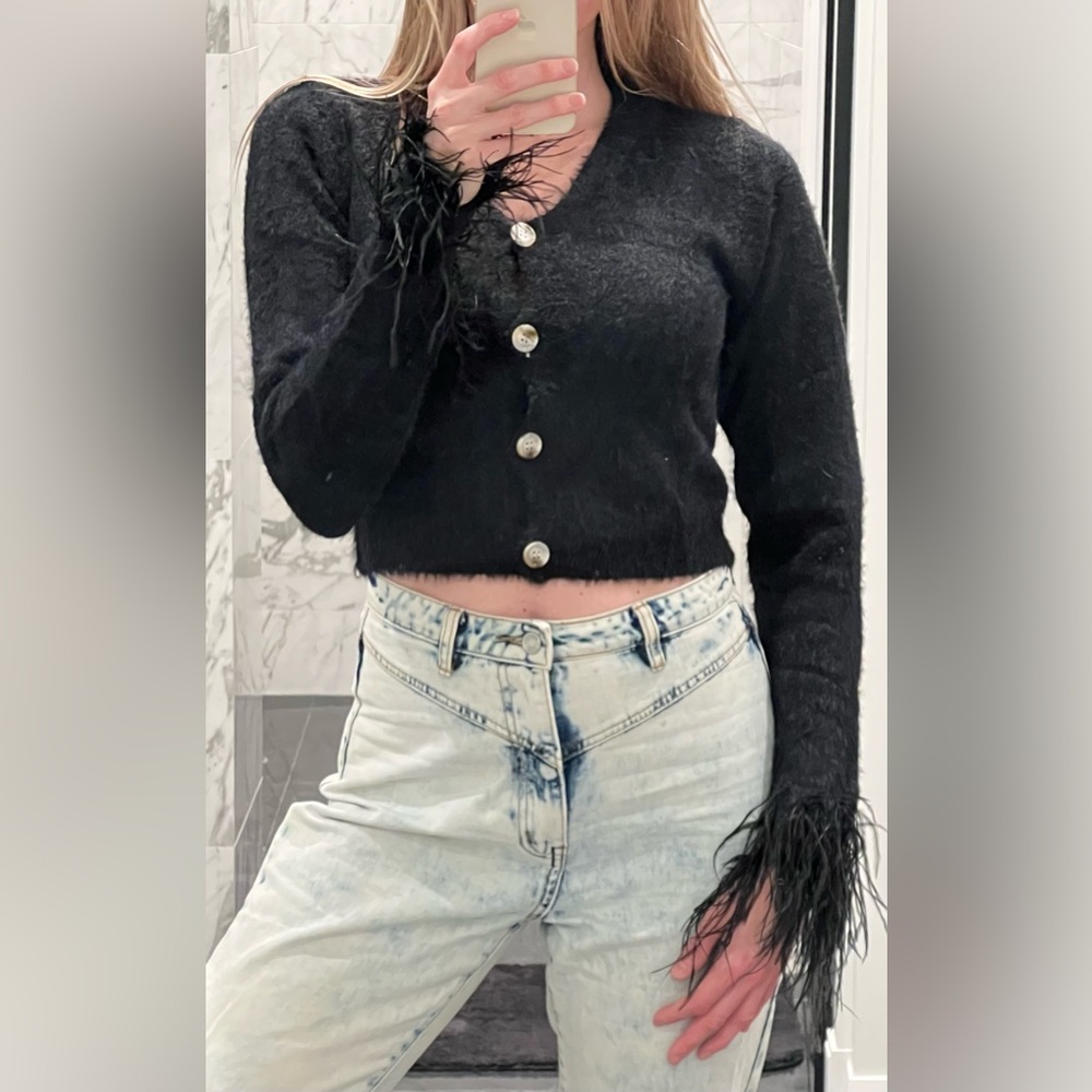 NWT Feather trim cardigan